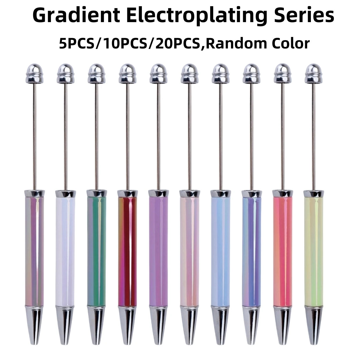 5PCS/10PCS/20PCS new boutique electroplated rainbow gradient bead ballpoint pen set (random color),black ink plastic material