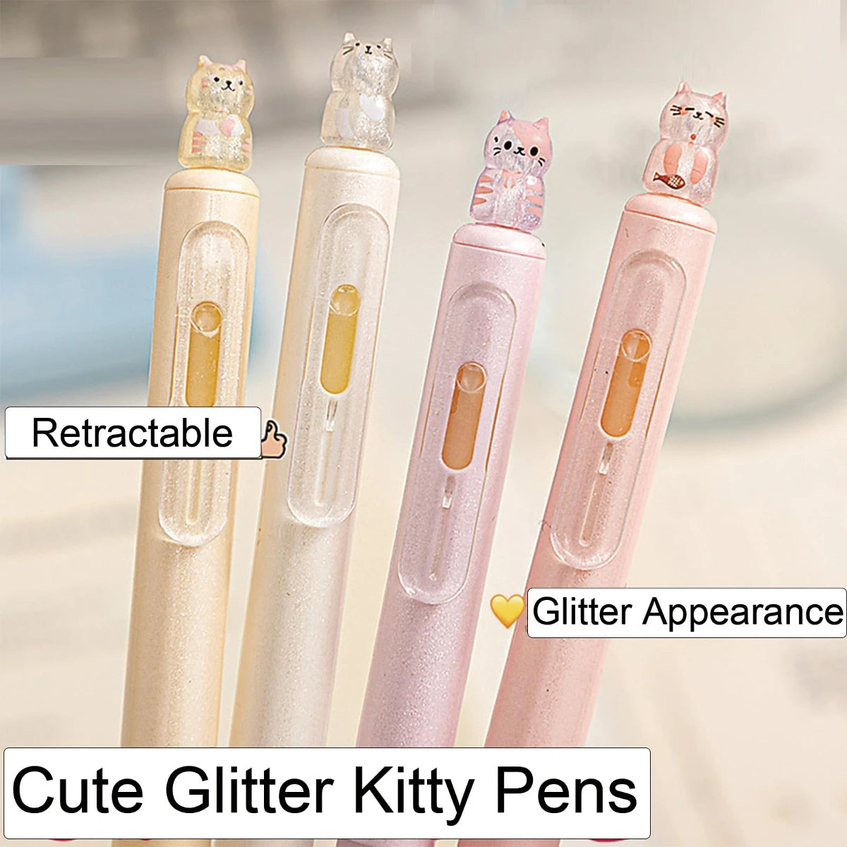4pcs Kawaii Cat Retractable Gel Pens, Ink Fine Tip 0.5mm, Smooth Writing Cute Ballpoint Pens for Note Taking, Office School Supp