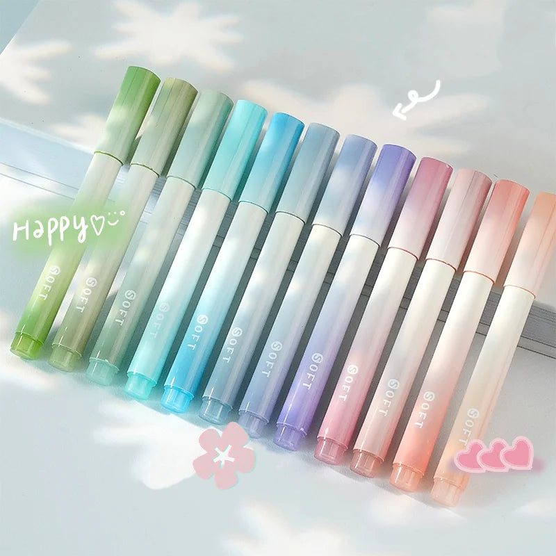 12pcs Soft-light Morandi Color Highlighter marker Pen, For Note-taking/Drawing crafts journaling.