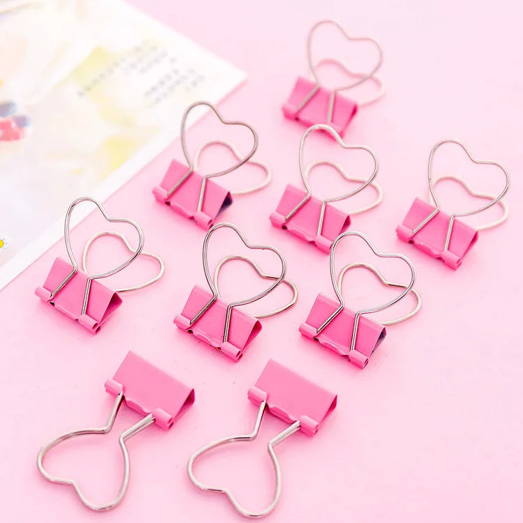 25Pcs Mini Cute Pink Long Tail Clip Love Shape Student Exam Paper Folder Photo Album Metal Binder Office School Stationery